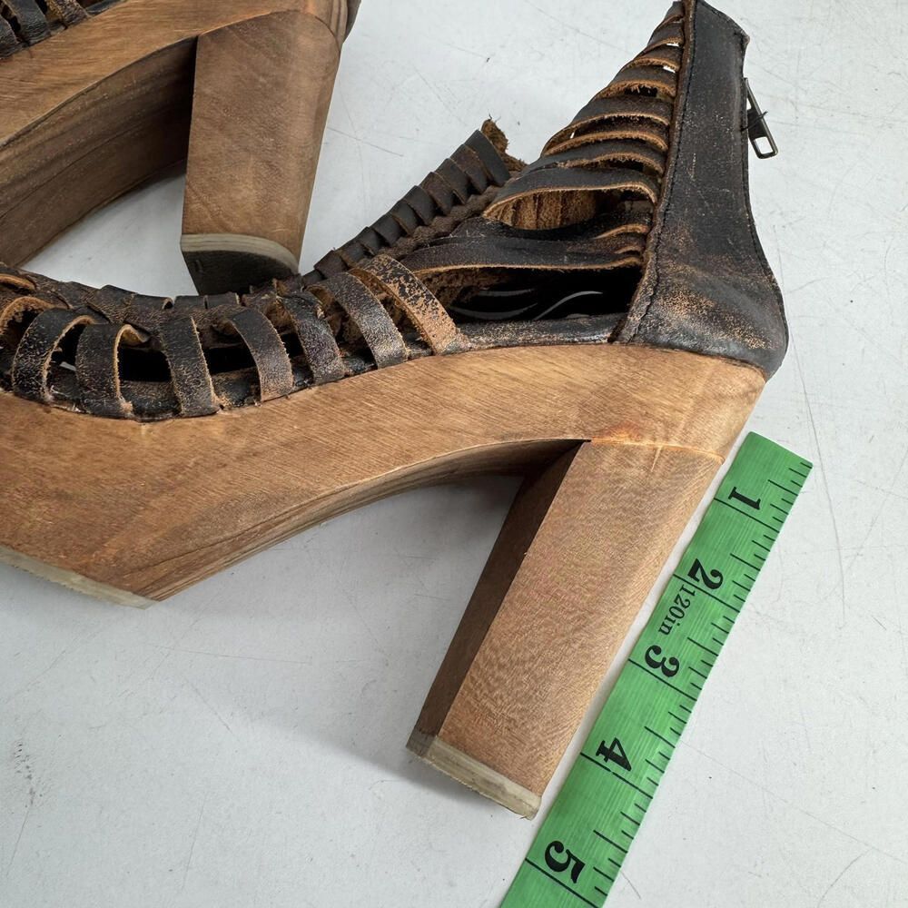 Sbicca Yani Huarache Leather Wood Platform Chunky Sandals Gladiator 8 Fits 7 - Picture 7 of 9